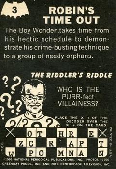 1966 Topps Batman Riddler Back #3 Robin's Time Out Back