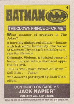 1989 Topps Batman #4 The Clown Prince of Crime Back