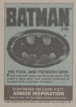 1989 Topps Batman #216 His Foul and Fiendish Grin Back