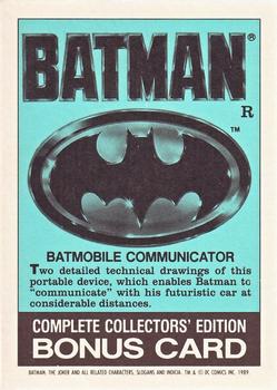 1989 Topps Batman - Bonus Cards #R Batmobile Communicator Back