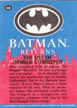 1992 Topps Batman Returns #36 The List of Oswald Cobblepot Back
