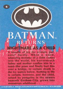 1992 Topps Batman Returns #6 Nightmare as a Child Back