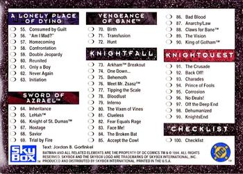 1994 SkyBox Batman: Saga of the Dark Knight #100 Checklist Back
