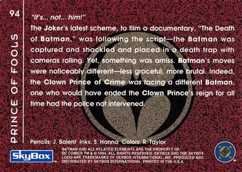 1994 SkyBox Batman: Saga of the Dark Knight #94 Knightquest, Prince of Fools Back