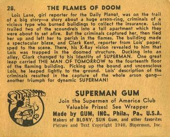 1941 Gum Inc. Superman (R145) #28 The Flames of Doom Back