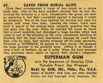 1941 Gum Inc. Superman (R145) #69 Saved from Burial Alive Back
