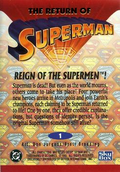 1993 SkyBox The Return of Superman #1 Reign of the Supermen! Back
