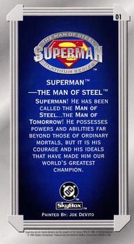 1994 SkyBox Superman: Man of Steel Platinum Series #01 Superman Back