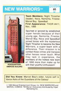 1990 Impel Marvel Universe #85 New Warriors Back