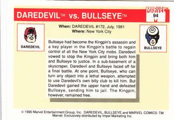 1990 Impel Marvel Universe #94 Daredevil vs. Bullseye Back