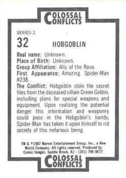 1987 Comic Images Marvel Universe II Colossal Conflicts #32 Hobgoblin Back