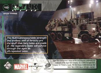 2003 Upper Deck The Hulk Film and Comic #10 Wild Thing Back
