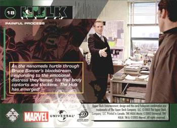2003 Upper Deck The Hulk Film and Comic #18 Painful Process Back