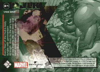 2003 Upper Deck The Hulk Film and Comic #21 Vice Grip Back