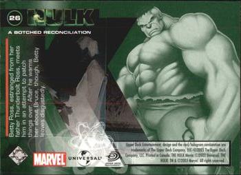 2003 Upper Deck The Hulk Film and Comic #26 A Botched Reconciliation Back