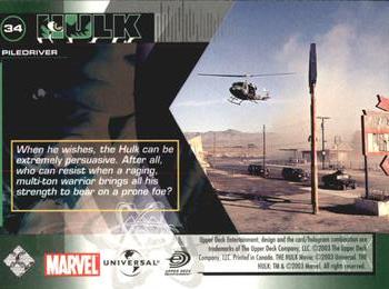 2003 Upper Deck The Hulk Film and Comic #34 Piledriver Back