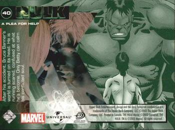 2003 Upper Deck The Hulk Film and Comic #40 A Plea for Help Back