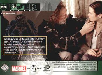 2003 Upper Deck The Hulk Film and Comic #55 A Warning Back