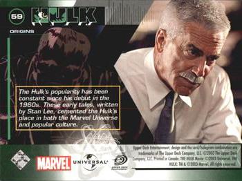 2003 Upper Deck The Hulk Film and Comic #59 Origins Back