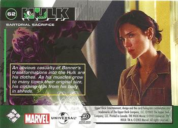 2003 Upper Deck The Hulk Film and Comic #62 Sartorial Sacrifice Back