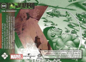 2003 Upper Deck The Hulk Film and Comic #65 The Accident Back