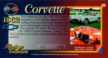 1996 Collect-A-Card Corvette Heritage Collection #10 1962 Corvette Back