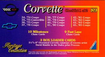 1996 Collect-A-Card Corvette Heritage Collection #89 Checklist Back