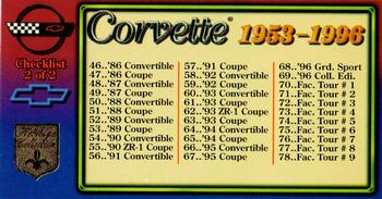 1996 Collect-A-Card Corvette Heritage Collection #90 Checklist Front