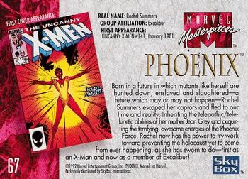 1992 SkyBox Marvel Masterpieces #67 Phoenix Back