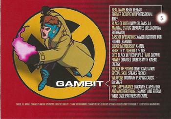 1996 Fleer/SkyBox Marvel Motion #5 Gambit Back