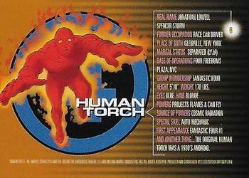 1996 Fleer/SkyBox Marvel Motion #6 Human Torch Back