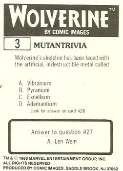 1988 Comic Images Marvel Universe III Wolverine #3 Confrontation Back