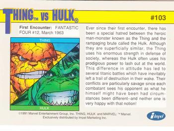 1991 Impel Marvel Universe II #103 Thing vs. Hulk Back