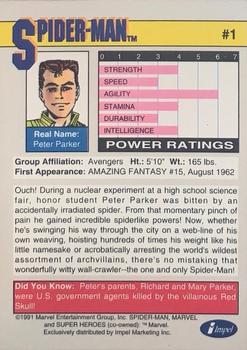 1991 Impel Marvel Universe II #1 Spider-Man Back