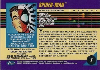 1992 Impel Marvel Universe #1 Spider-Man Back