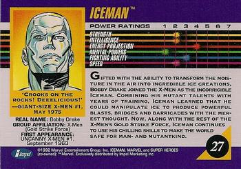 1992 Impel Marvel Universe #27 Iceman Back