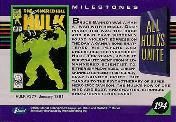 1992 Impel Marvel Universe #194 All Hulks Unite Back