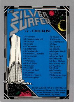 1992 Comic Images The Silver Surfer #72 The Silver Surfer Checklist Back