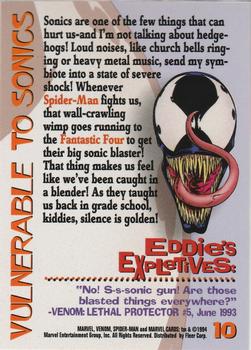 1994 Fleer The Amazing Spider-Man #10 Vulnerable to Sonics Back