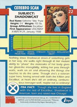 1992 Impel The Uncanny X-Men #22 Shadowcat Back