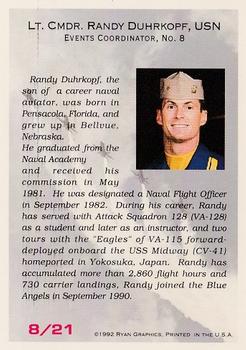 1992 Ryan Blue Angels #8 Lt. Cmdr. Randy Duhrkopf, USN Back