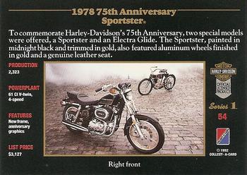 1992-93 Collect-A-Card Harley Davidson #54 1978 75th Anniversary Sportster Back