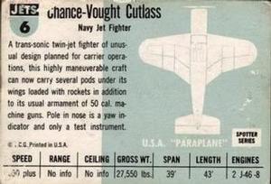 1956 Topps Jets (R707-1) #6 F7U-3 Cutlass Back