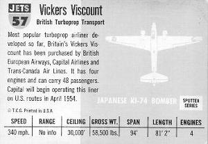 1956 Topps Jets (R707-1) #57 Vickers Viscount            British transport Back