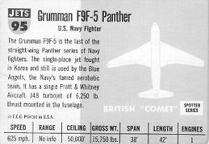 1956 Topps Jets (R707-1) #95 Grumman F9F-5 Panther       U.S. navy fighter Back
