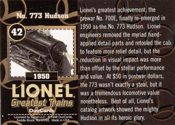 1998 DuoCards Lionel Greatest Trains #42 1950  No. 773 Hudson Back