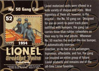 1998 DuoCards Lionel Greatest Trains #52 1954  No. 50 Gang Car Back