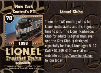 1998 DuoCards Lionel Greatest Trains #70 1998  New York Central's FT Back
