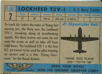 1957 Topps Planes (R707-2) #2 Lockheed T2V-1 Back