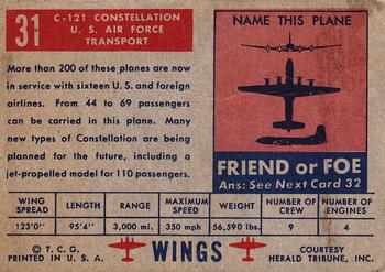 1952 Topps Wings Friend or Foe (R707-4) #31 C-121 Constellation Back